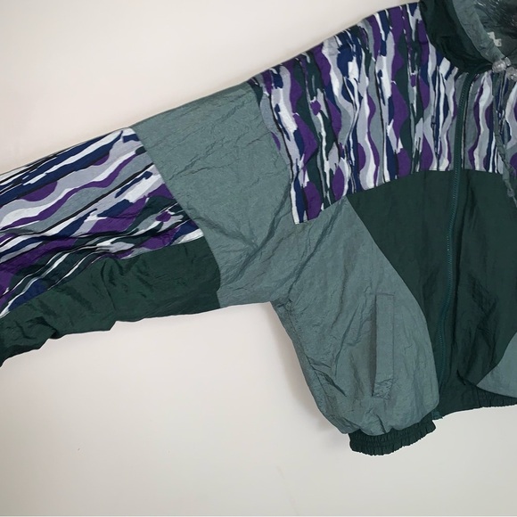 Vintage Green and Purple Colour Block Camo Wind Breaker Jacket M - Picture 7 of 7